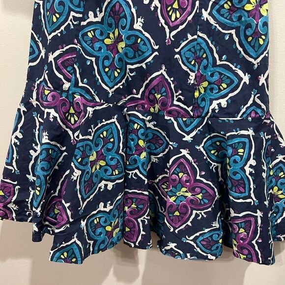 Josie Natori Festive Blue Floral Printed One shoulder ruffle dress Size 6 - Picture 9 of 14